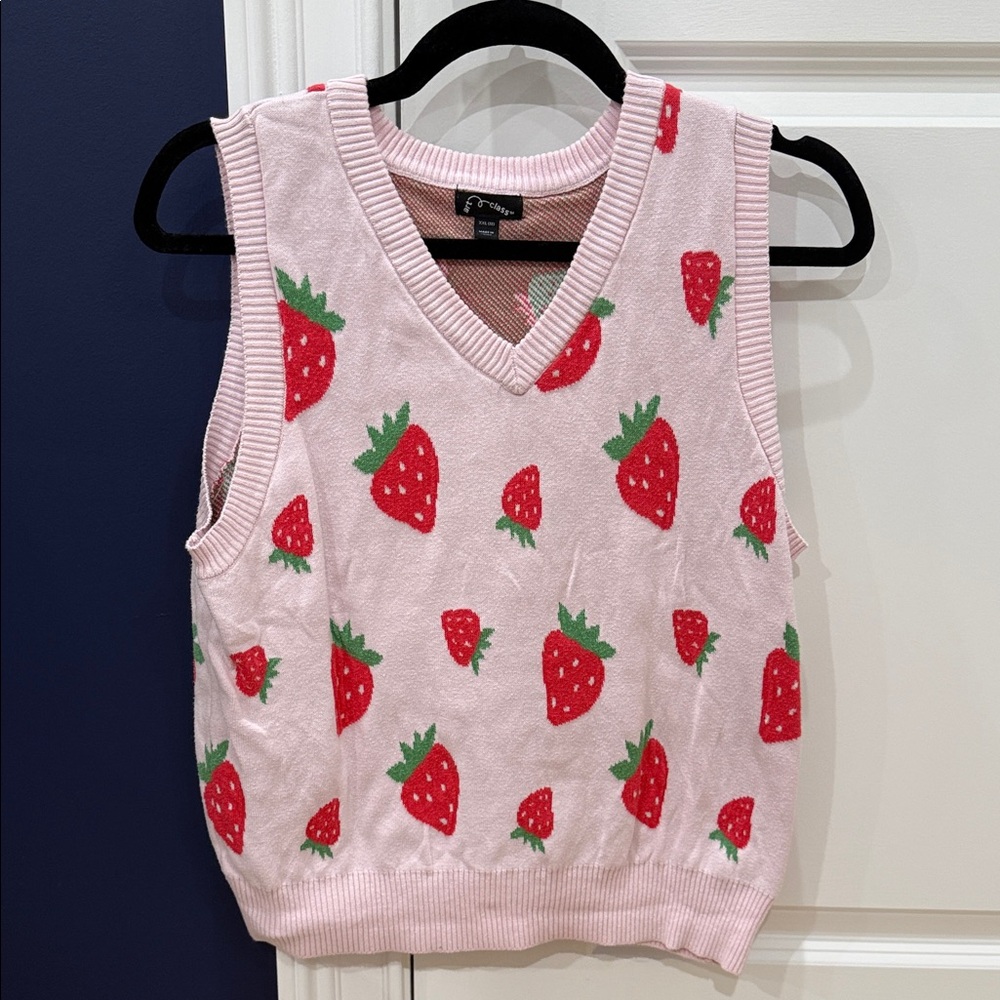 art class Pink & Red Strawberry Pattern Knit Vest